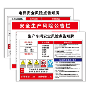 安全风险点告知牌岗位风险卡危险源警示标识工厂企业车间生产标语砂轮空压机冲压切割配电房铣床有限空间牌