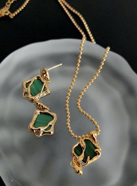 CUORE BLUS925银镀金孔雀石项链耳环套装轻奢设计感小众礼物新品