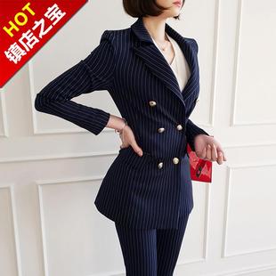 2019工作1服条纹职业小西装 秋季 正装 新款 小脚裤 女套装 外套女修身