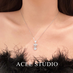 ACEE设计S925纯银韦雪同款 立体錾刻锁骨链 招财貔貅项链女新中式