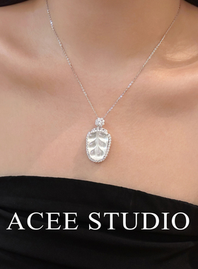 ACEE设计水沫玉叶子吊坠925纯银项链女款轻奢小众设计感锁骨链