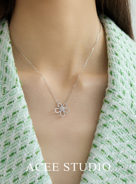 ACEE设计太阳花项链女生轻奢时尚通勤五瓣花朵银色锁骨链闺蜜礼物