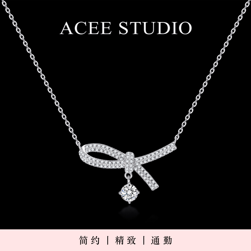 ACEE设计丝带结项链女925纯银小众气质在逃公主蝴蝶结锁骨链配饰