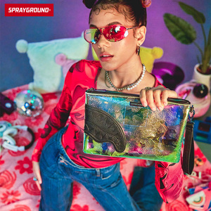 SprayGround 透明镭射大容量手拿包炫彩手抓包女ins风信封包