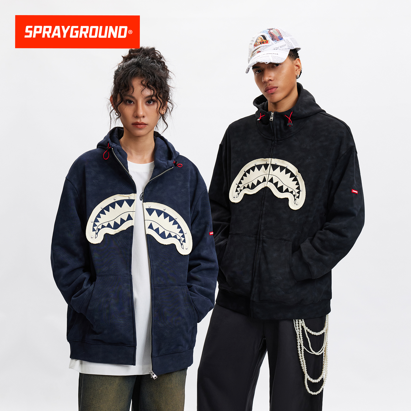 SprayGround鲨鱼嘴25秋冬连帽开衫卫衣男女美式宽松休闲拉链外套