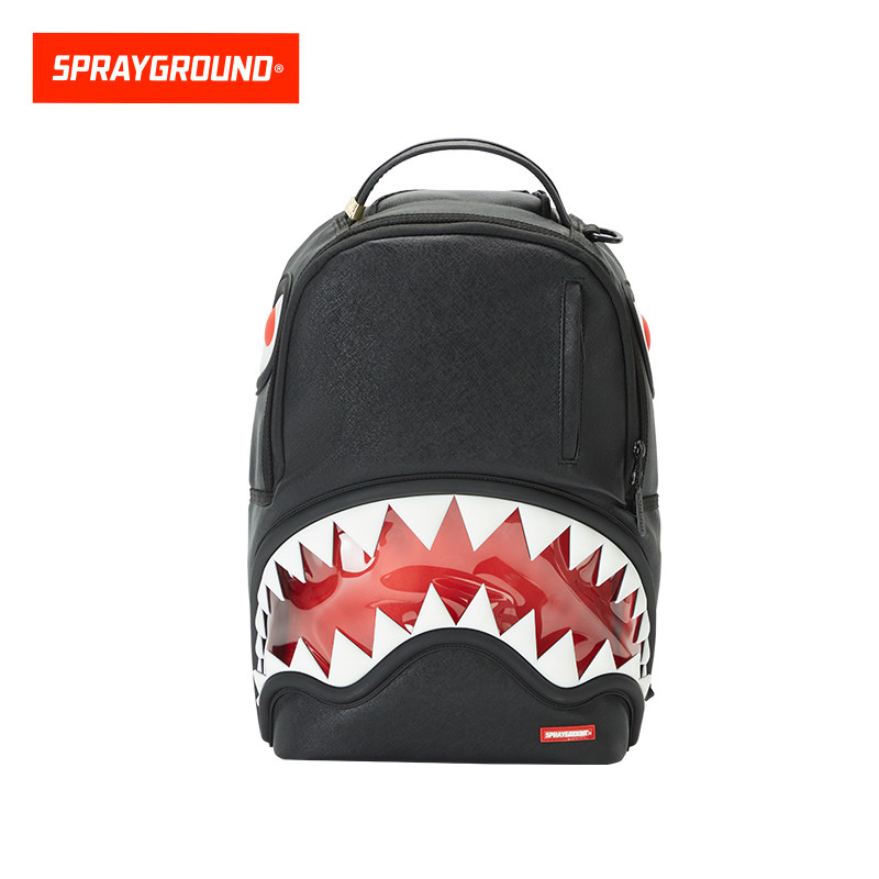 SprayGround鲨鱼嘴25新款黑色双肩包大容量学生透明嘴书包电脑包