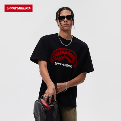 SprayGround2025夏季鲨鱼嘴印花短袖T恤男女美式宽松半袖潮牌上衣