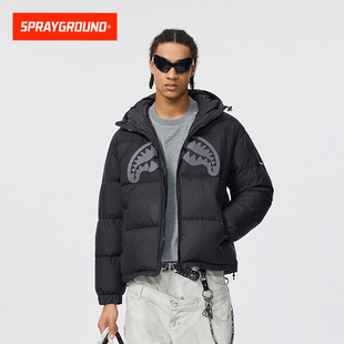 SprayGround鲨鱼嘴冬季 logo印花羽绒服白鸭绒连帽男女羽绒外套
