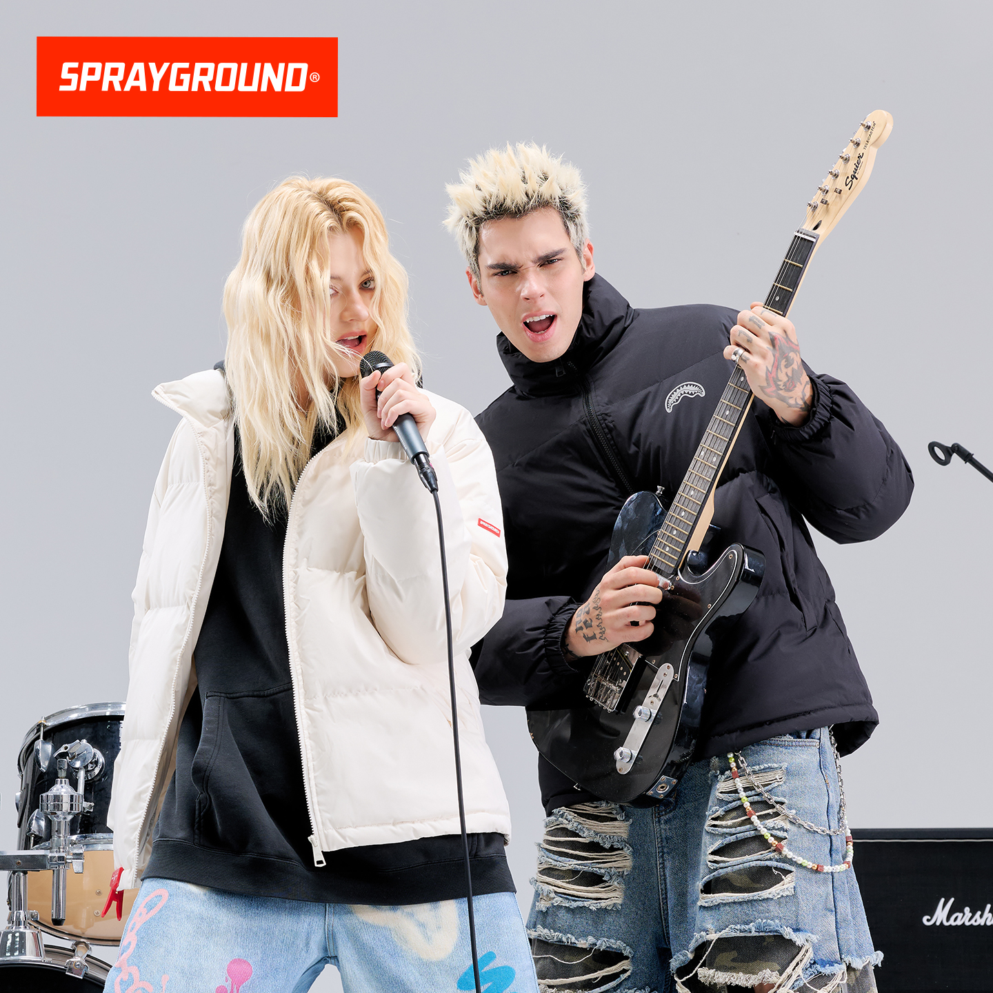 SprayGround鲨鱼嘴25冬季立领羽绒服男百搭情侣白鸭绒保暖外套潮