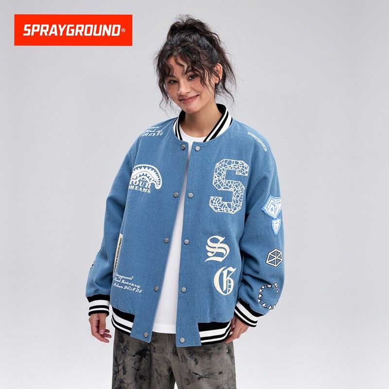 SprayGround鲨鱼嘴水洗美式牛仔外套男26春款宽松设计感情侣夹克