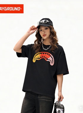 SprayGround鲨鱼嘴刺绣短袖T恤男女26夏款宽松情侣上衣体恤打底衫