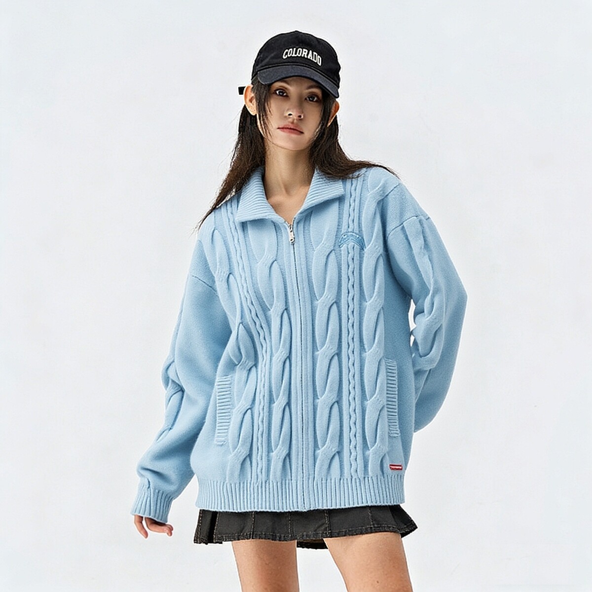 SPRAYGROUND鲨鱼嘴麻花翻领开衫毛衣外套男女美式宽松情侣针织衫