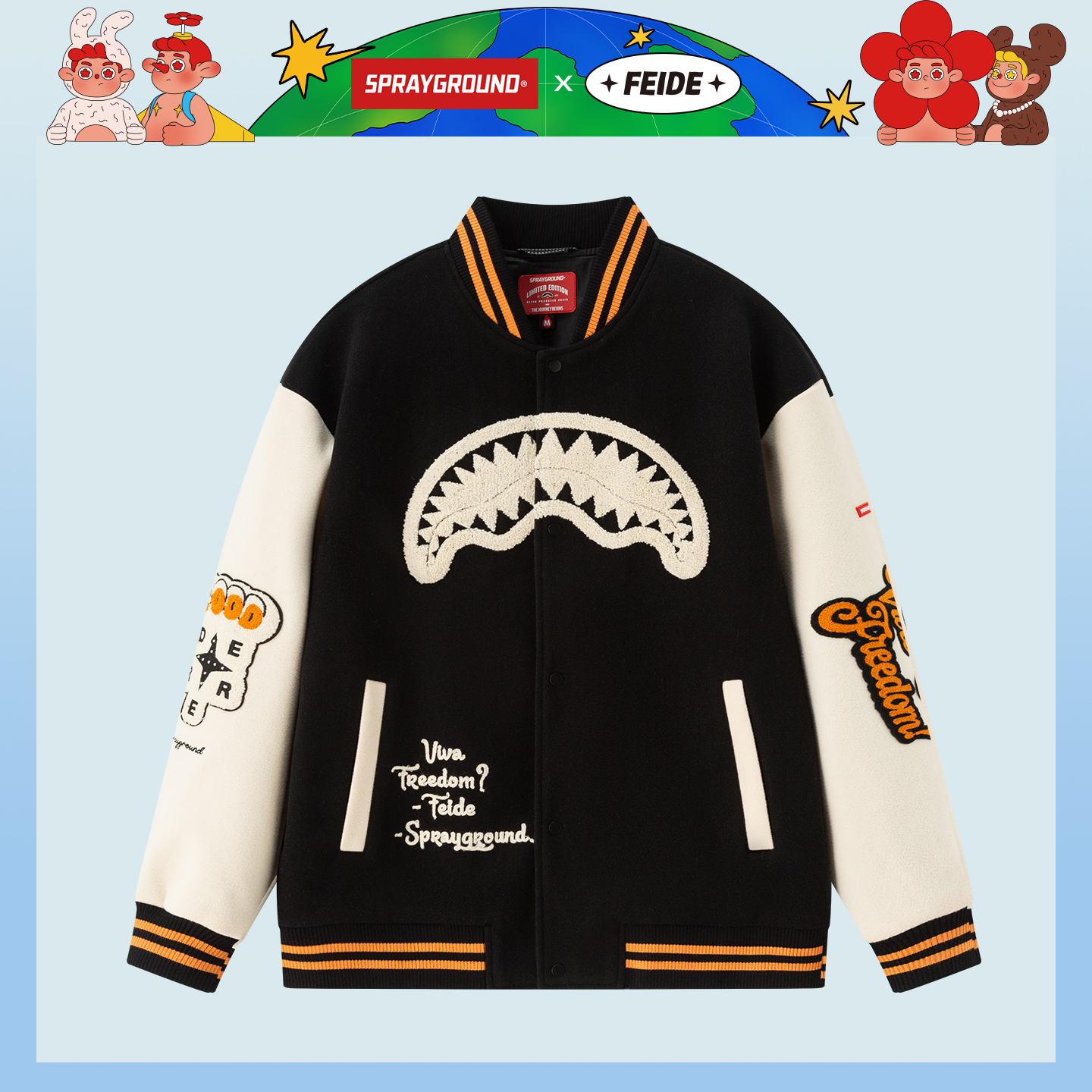 SprayGroundFEIDE联名鲨鱼嘴秋冬毛巾绣棒球服夹克男女宽松外套