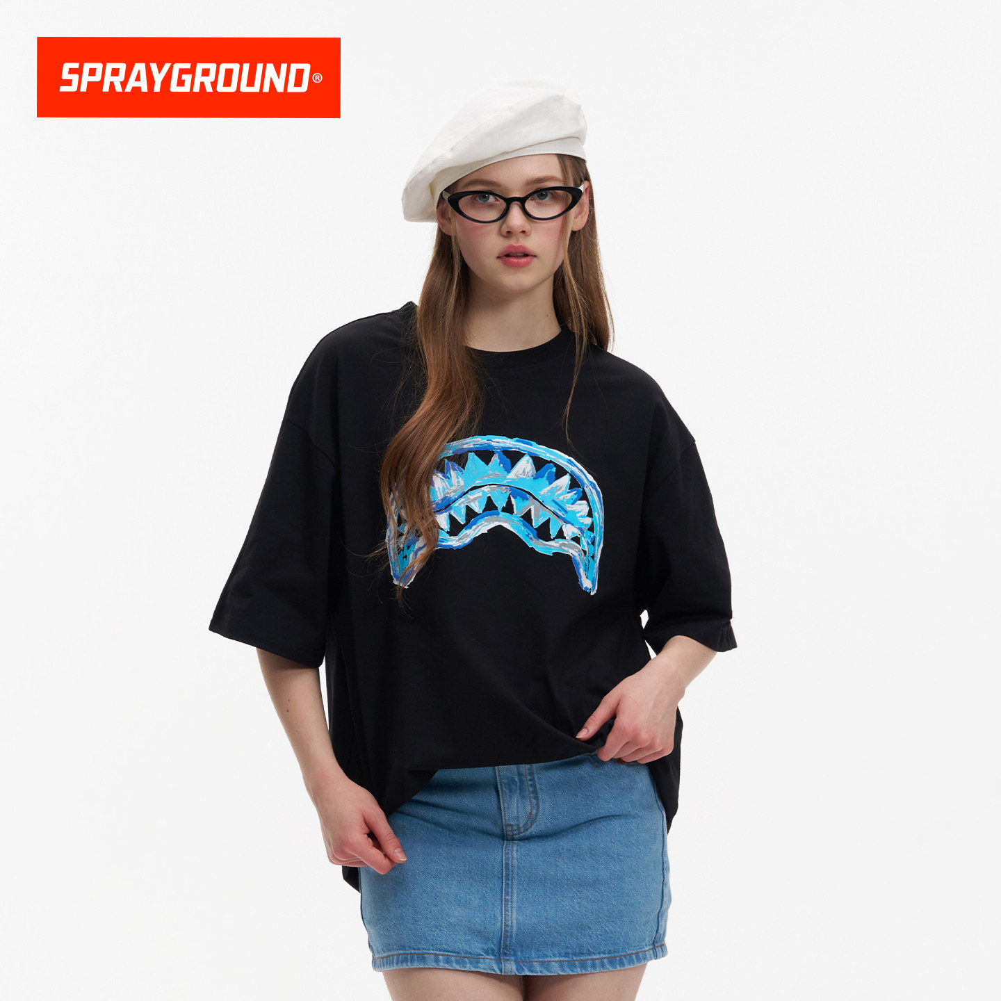 SprayGround鲨鱼嘴logo潮流休闲涂鸦短袖 印花宽松休闲透气T恤夏