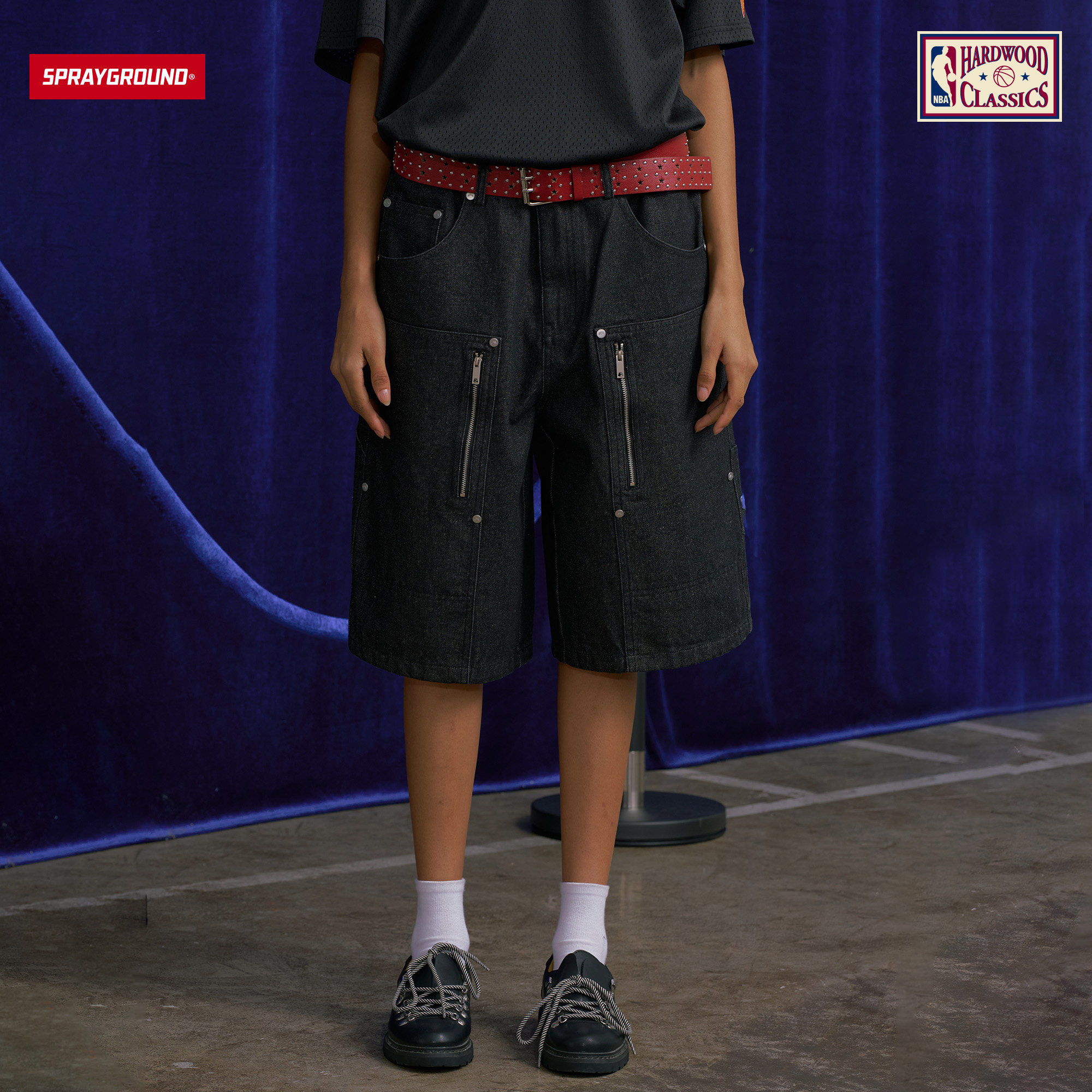 SprayGround I NBA HWC联名系列 潮流勇士队美式街头工装五分短裤