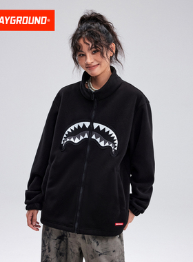 SprayGround鲨鱼嘴保暖立领摇粒绒外套男女2025冬季内搭夹克上衣