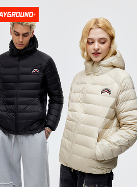 SprayGround鲨鱼嘴90白鸭绒轻薄排骨羽绒服男女冬季保暖连帽外套