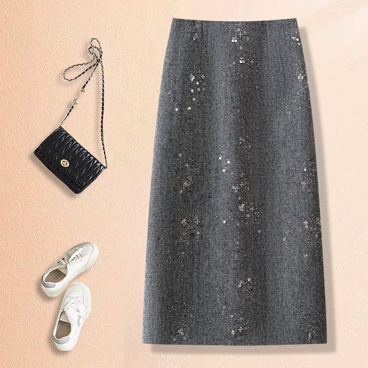 高级感亮片半身裙女25秋冬季新款高腰显瘦欧货 防走光包臀a字裙