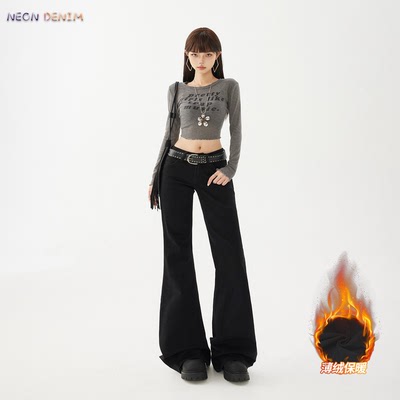 广州新塘加绒黑色不贴腿牛仔裤女