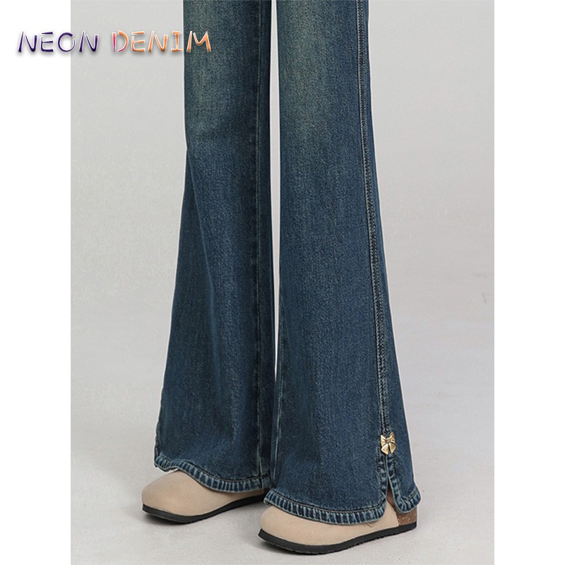 广州新塘复古微喇牛仔裤女春秋2025新款高腰显瘦拖地开叉喇叭裤子