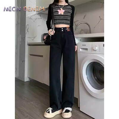 广州新塘黑灰色直筒牛仔裤女2025