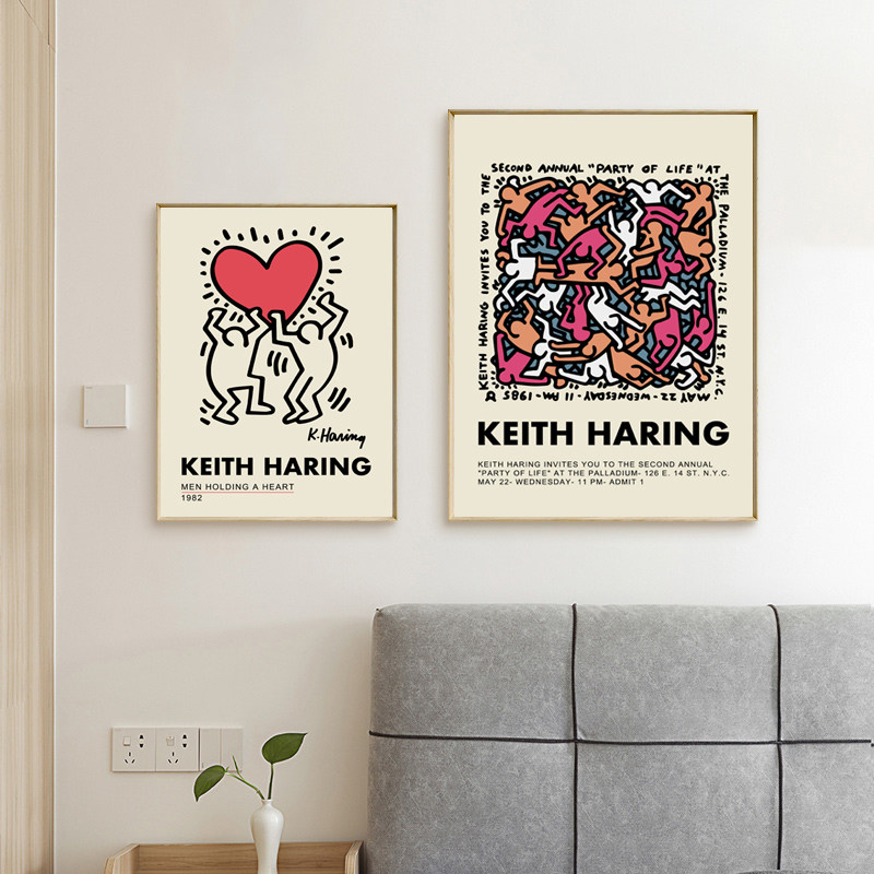 凯斯哈林keithharing日系卡通涂鸦波普风涂鸦装饰画画芯油画打印