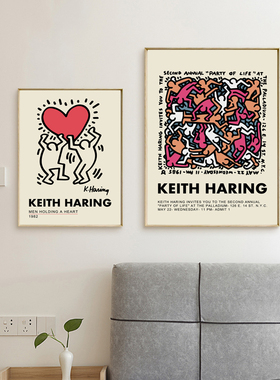 凯斯哈林KeithHaring日系卡通涂鸦波普风涂鸦装饰画画芯油画打印