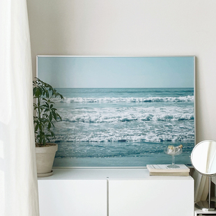 现代代小众蓝色大海风景装饰画微风凌凌碧海波浪客厅床头挂画