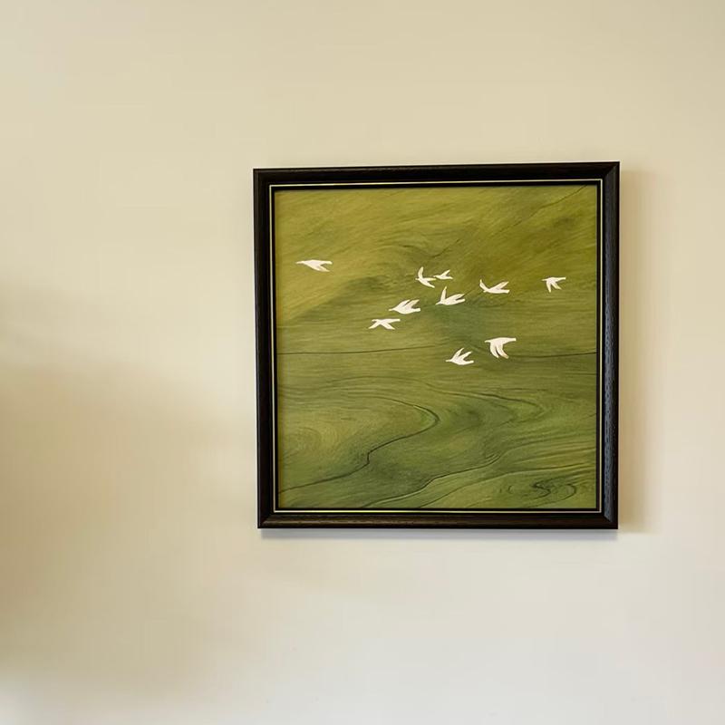 绿色系中古风新款高级客厅装饰画书房卧室玄关小众艺术挂壁画图片