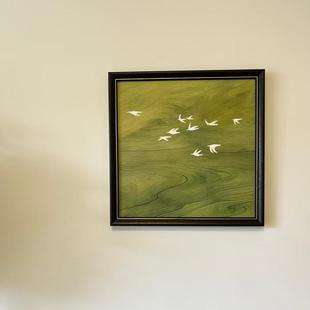 绿色系中古风新款 饰画书房卧室玄关小众艺术挂壁画 高级客厅装