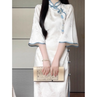 南城旧事 复古文艺宋锦提花缎 白月清冷气质日常到大袖 改良旗袍