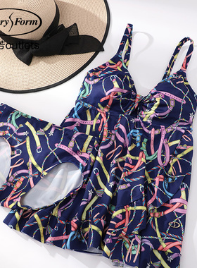 安莉芳outlets显瘦遮肉裙装泳衣夏季沙滩衣分体时尚印花游泳衣女