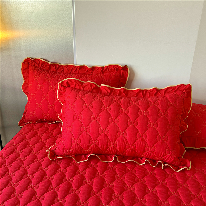 加厚夹棉结婚枕套一对装大红色婚庆陪嫁48×74cm枕头套带枕芯一起