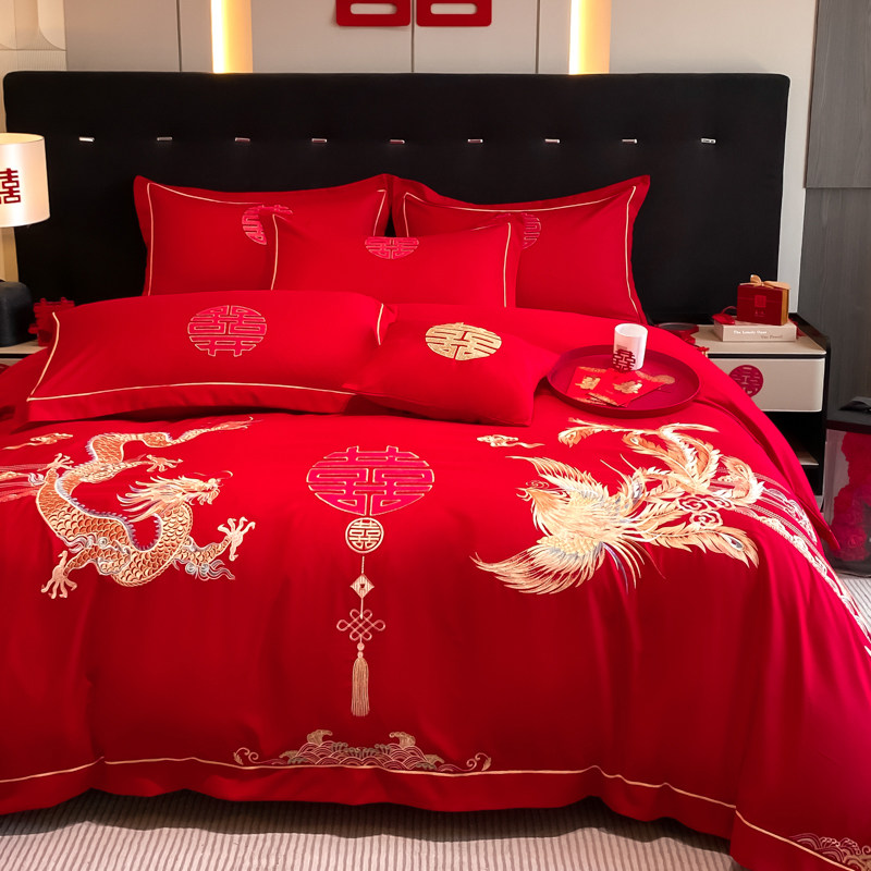 婚庆四件组婚嫁新婚床品刺绣被套红色结婚被子一整套全套婚房喜庆,床上用品,婚庆床品套件,淘宝优惠券,粉丝福利购,淘宝优惠卷