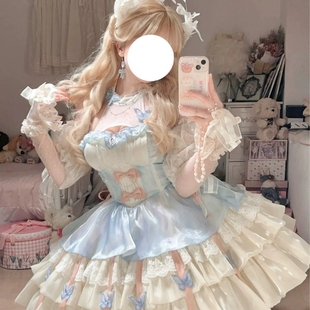 桔梗house爱神之约原创lolita挂脖吊带短裙洛丽塔芭蕾风蓬蓬裙夏