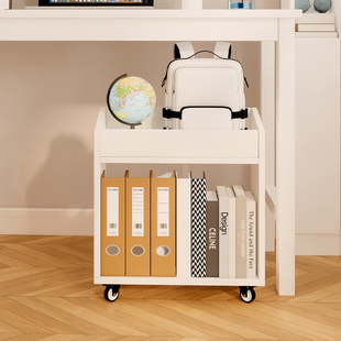 学生双层可移动放书包置物架实木带轮初中桌下收纳书架落地定做