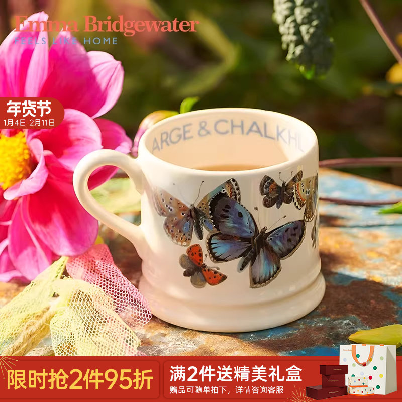 Emma Bridgewater蓝蝴蝶小号马克杯釉下彩咖啡杯陶瓷水杯26春新款,餐饮具,马克杯,淘宝优惠券,粉丝福利购,淘宝优惠卷