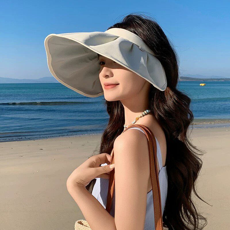 防晒帽子女夏季休闲可折叠空顶帽防紫外线太阳帽百搭发箍式贝壳帽