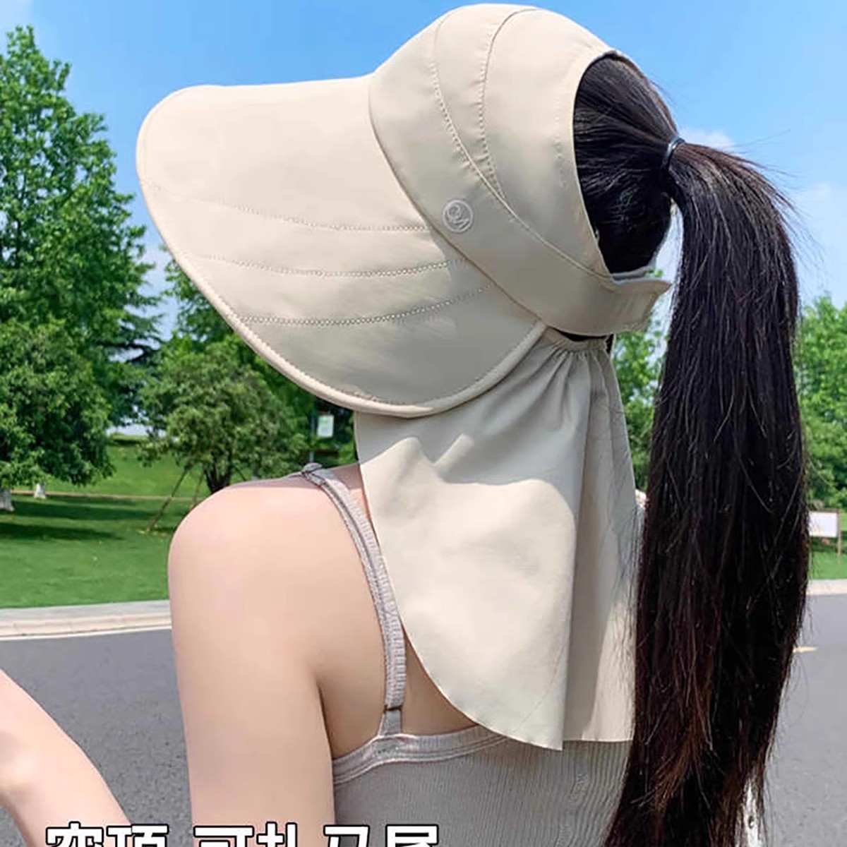 黑胶大檐遮后颈防晒空顶渔夫帽