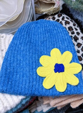 帽子女2025秋冬新款韩系大花朵针织帽保暖显脸小甜美百搭毛线帽潮