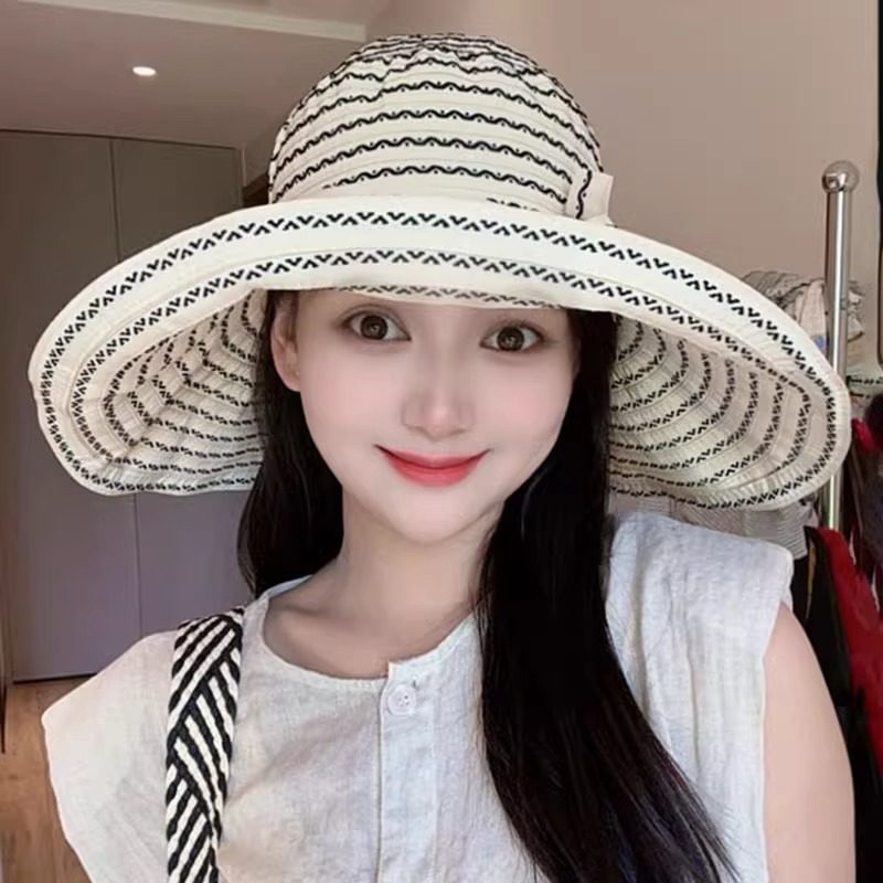 韩版复古条纹渔夫帽防晒遮阳帽子
