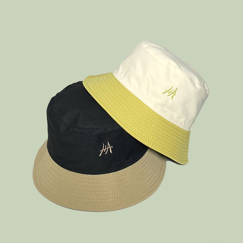 韩版简约拼色刺绣渔夫帽女夏季逛街短檐帽子男日系ins双面戴盆帽