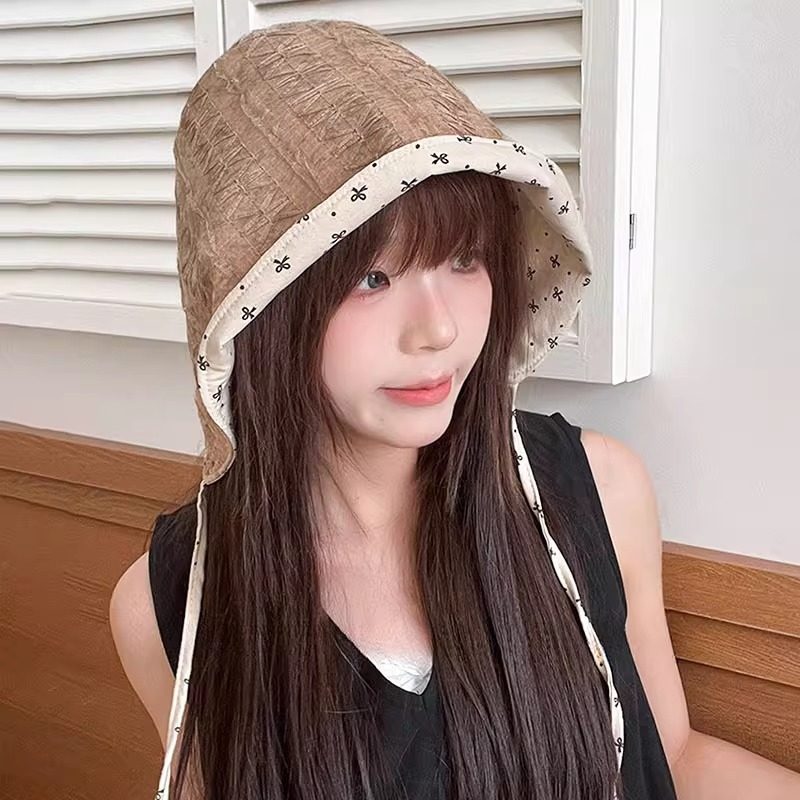 韩系甜美双面戴渔夫帽子女款春夏时尚百搭遮阳防晒帽出游绑带盆帽