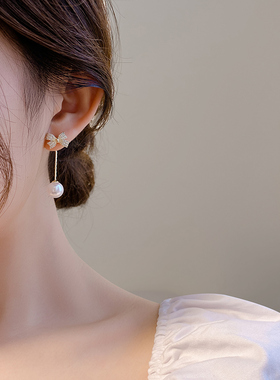 轻奢耳环女高级感气质无耳洞蚊香夹设计感流苏耳饰蝴蝶结珍珠耳夹