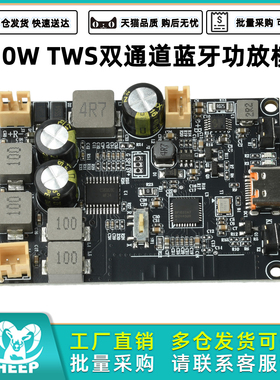 TWS蓝牙功放模块 2*10W双声道低音增强算法蓝牙功放板 Type C接口