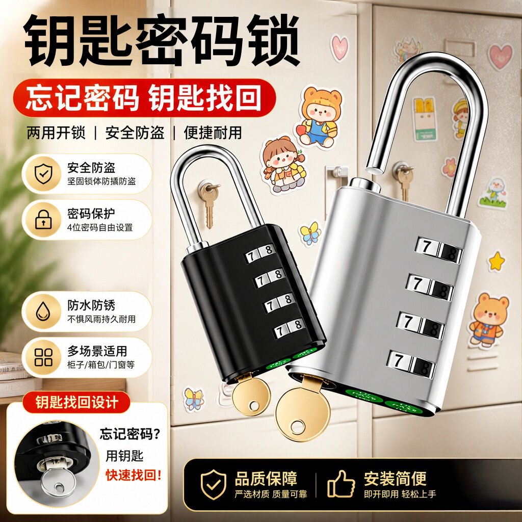 密码挂锁通开行李柜宿舍门图片