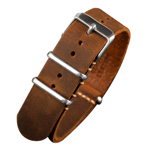 珑劲手工头层牛皮NATO北约表带 真皮表带复古粗犷20 22MM适配精工