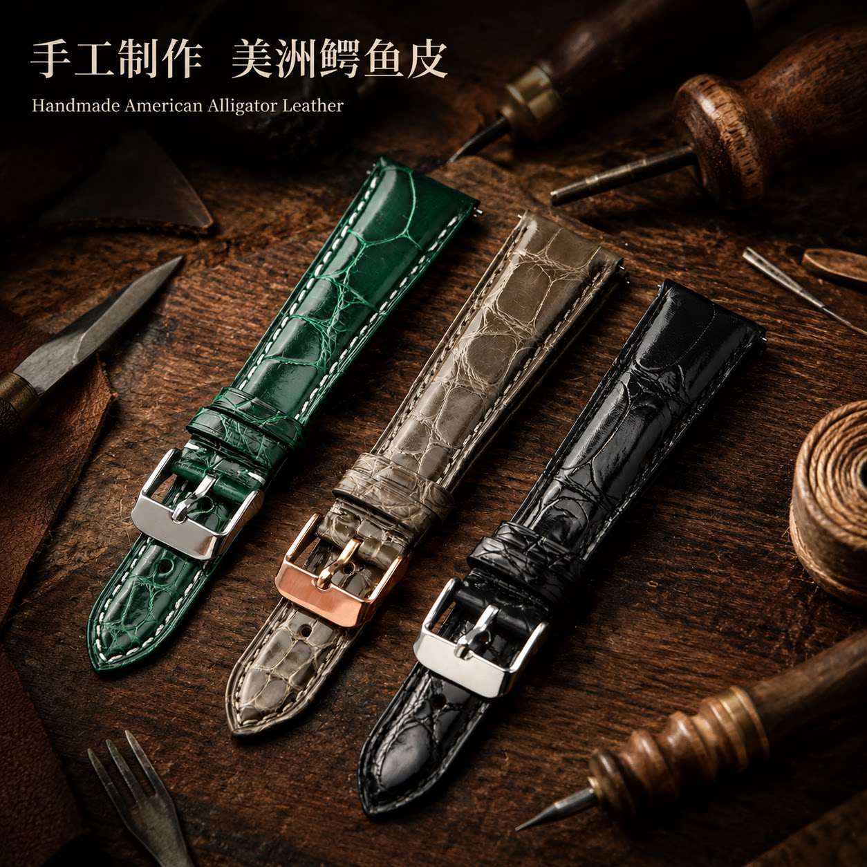 手工美洲鳄鱼皮表带20MM*16MM