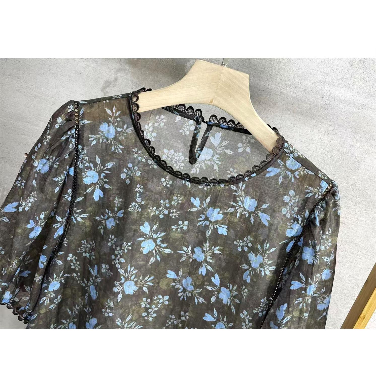 高端欧货2026夏季新款圆领短袖碎花衬衫女宽松显瘦百搭凉快潮上衣
