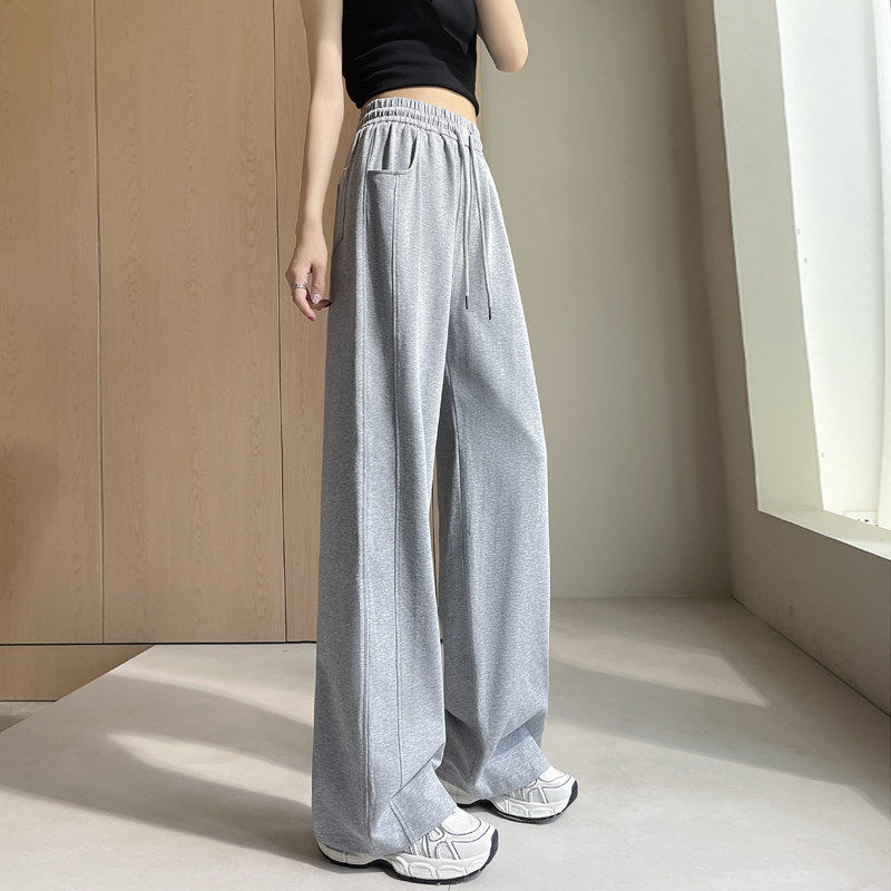 运动裤女夏季薄款纯棉宽松休闲 裤直筒窄版高腰小个子垂坠感阔腿